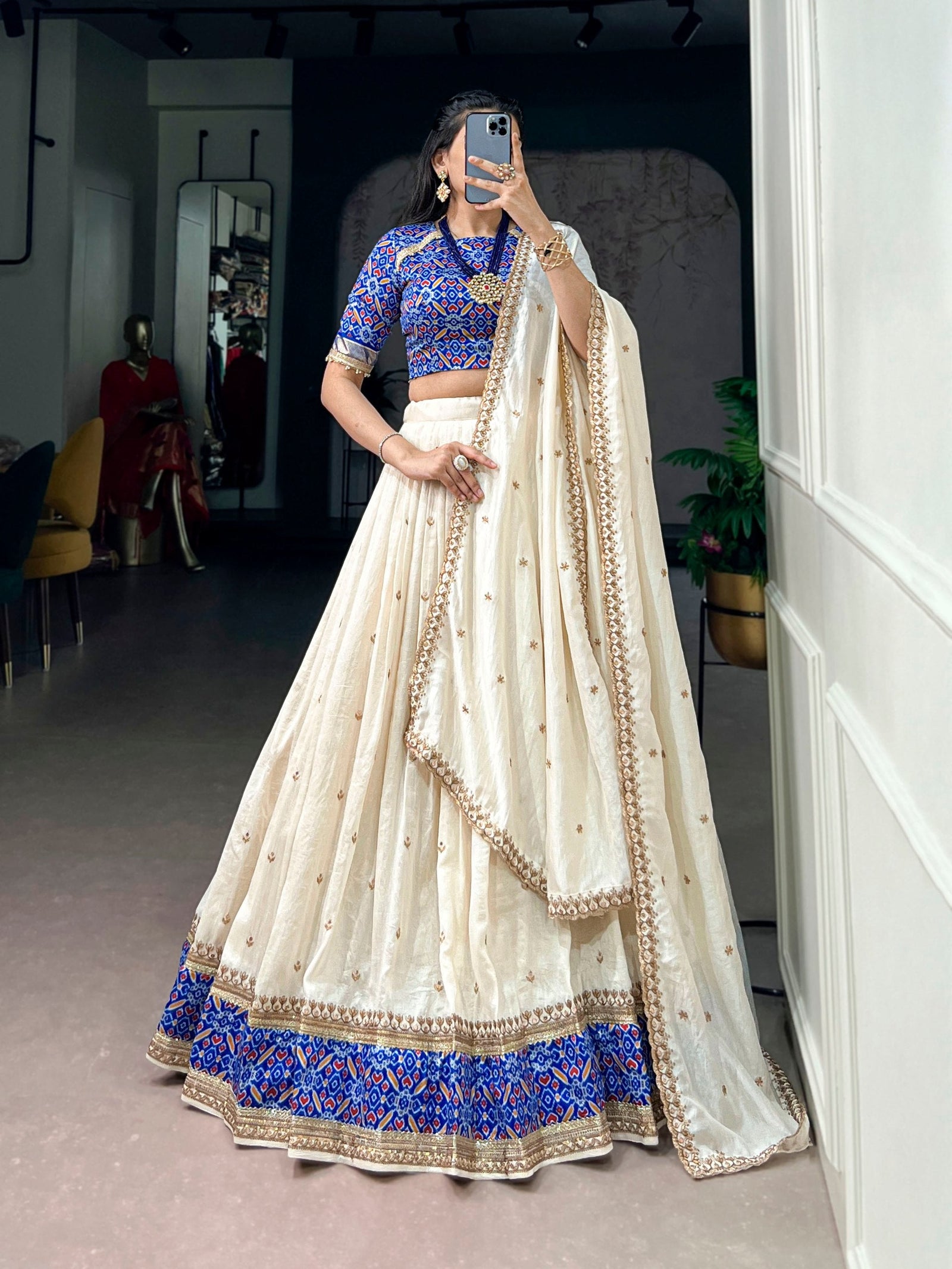 Off White Silk Sequins Designer Lehenga Choli ClothsVilla