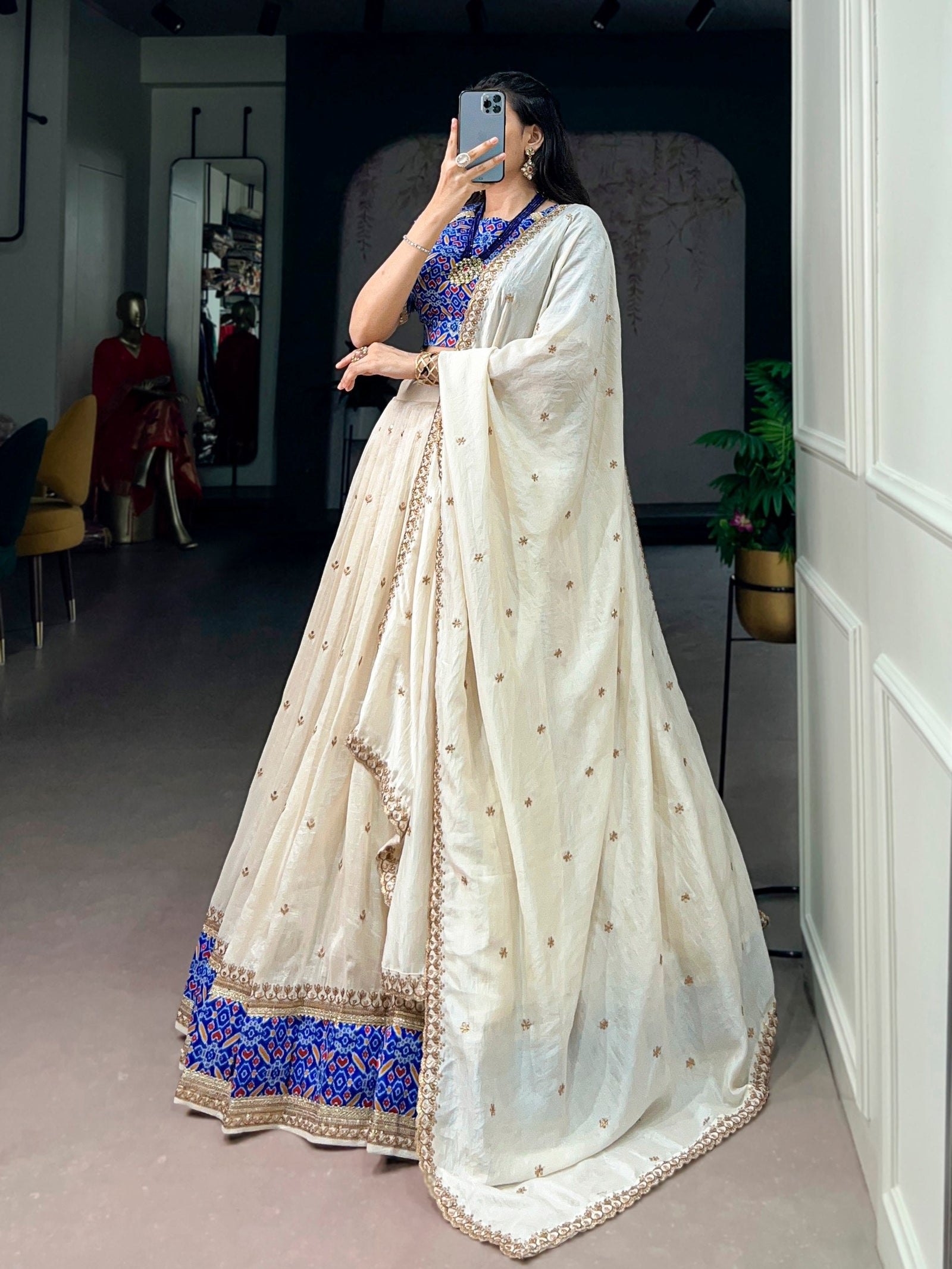 Off White Silk Sequins Designer Lehenga Choli ClothsVilla