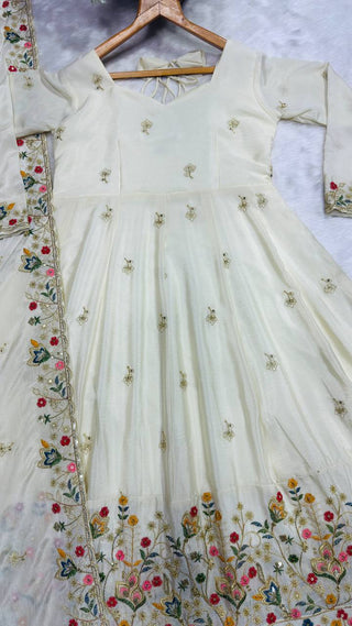 Off White Silk Sequins Embroidered Gown Set