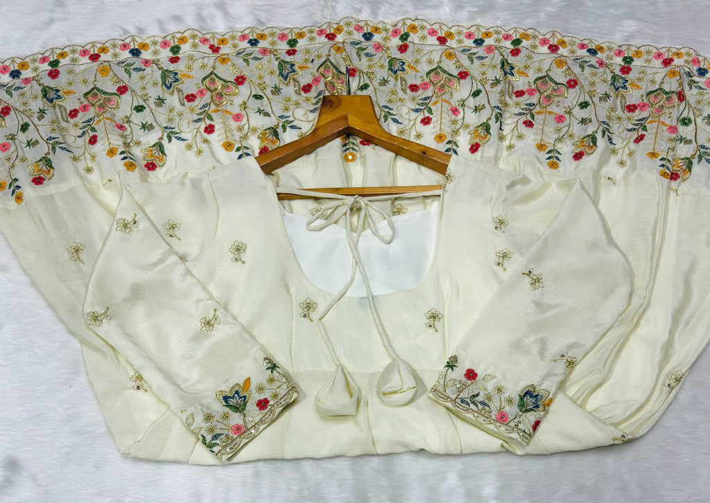 Off White Silk Sequins Embroidered Gown Set