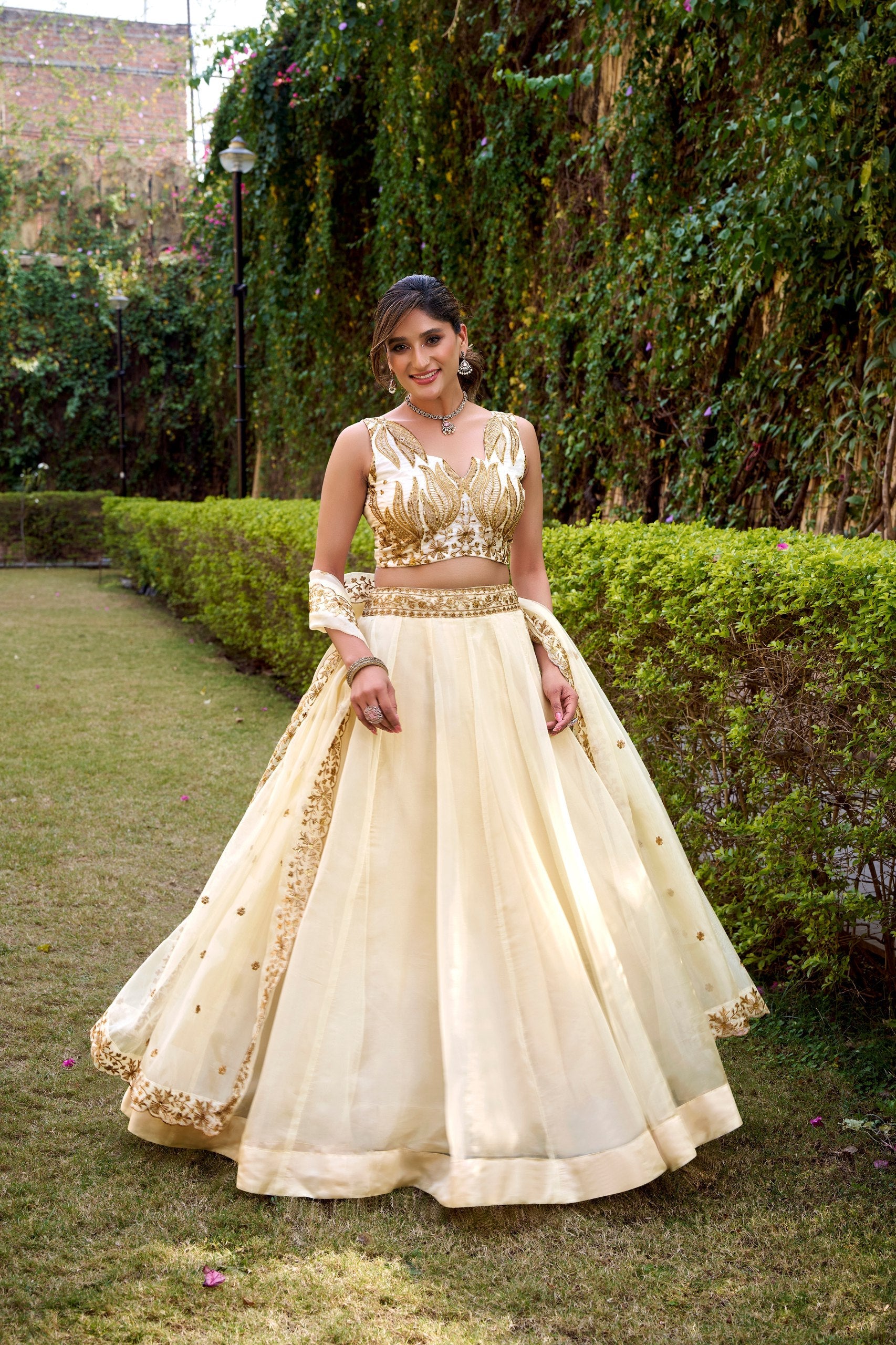 Off White Silk Sequins & Thread Embroidered Lehenga Choli Set Secondary image