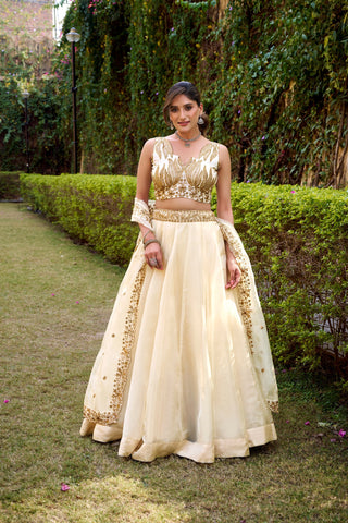 Off White Silk Sequins & Thread Embroidered Lehenga Choli Set ClothsVilla
