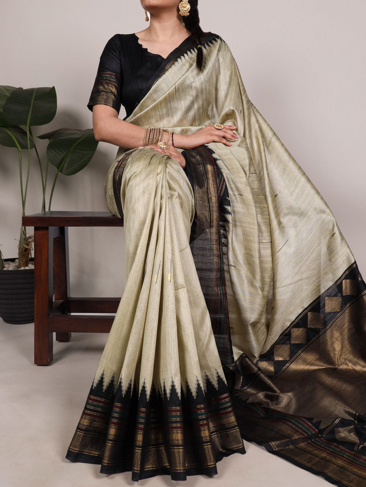 Off White Silk Zari Weaving Saree ClothsVilla
