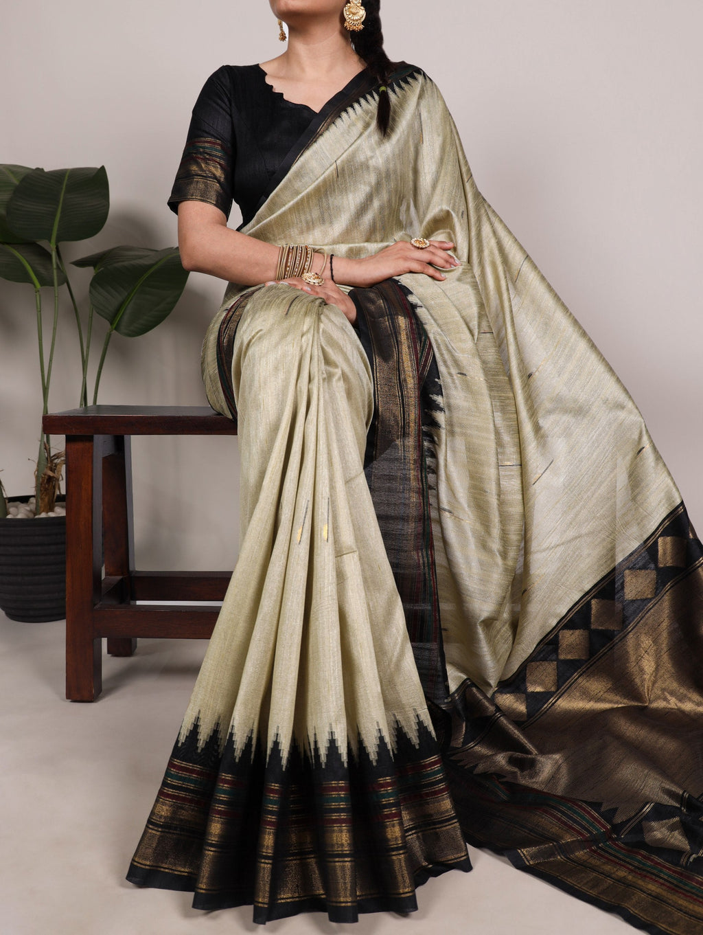 Off White Silk Zari Weaving Saree ClothsVilla