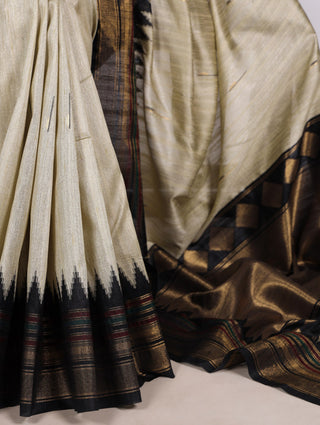 Off White Silk Zari Weaving Saree ClothsVilla