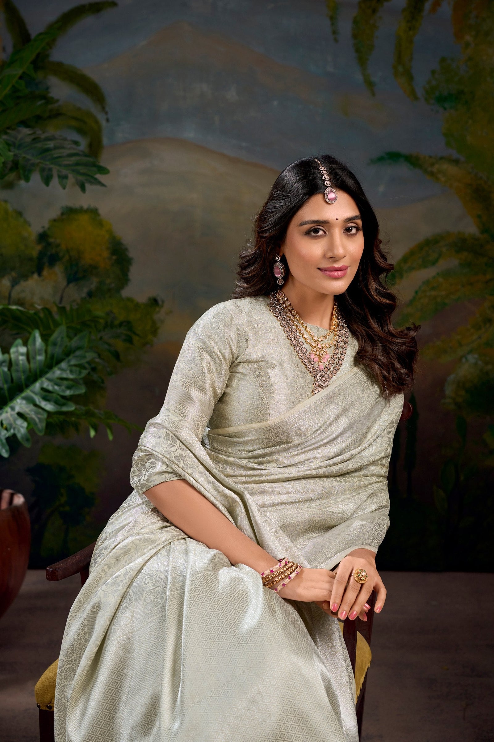 Off White Timeless Kanjivaram Saree with Exquisite Zari Weaving ClothsVilla