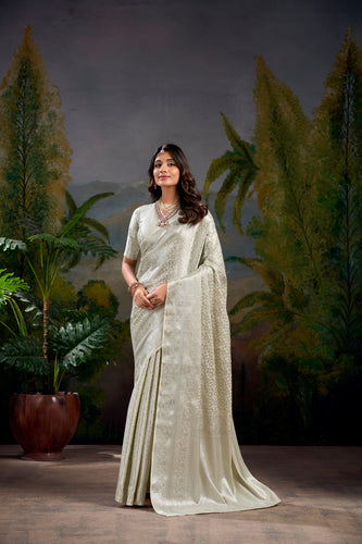 Off White Timeless Kanjivaram Saree with Exquisite Zari Weaving ClothsVilla
