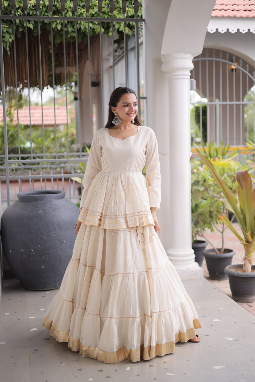 Off White Traditional Cora Cotton Lehenga Set ClothsVilla