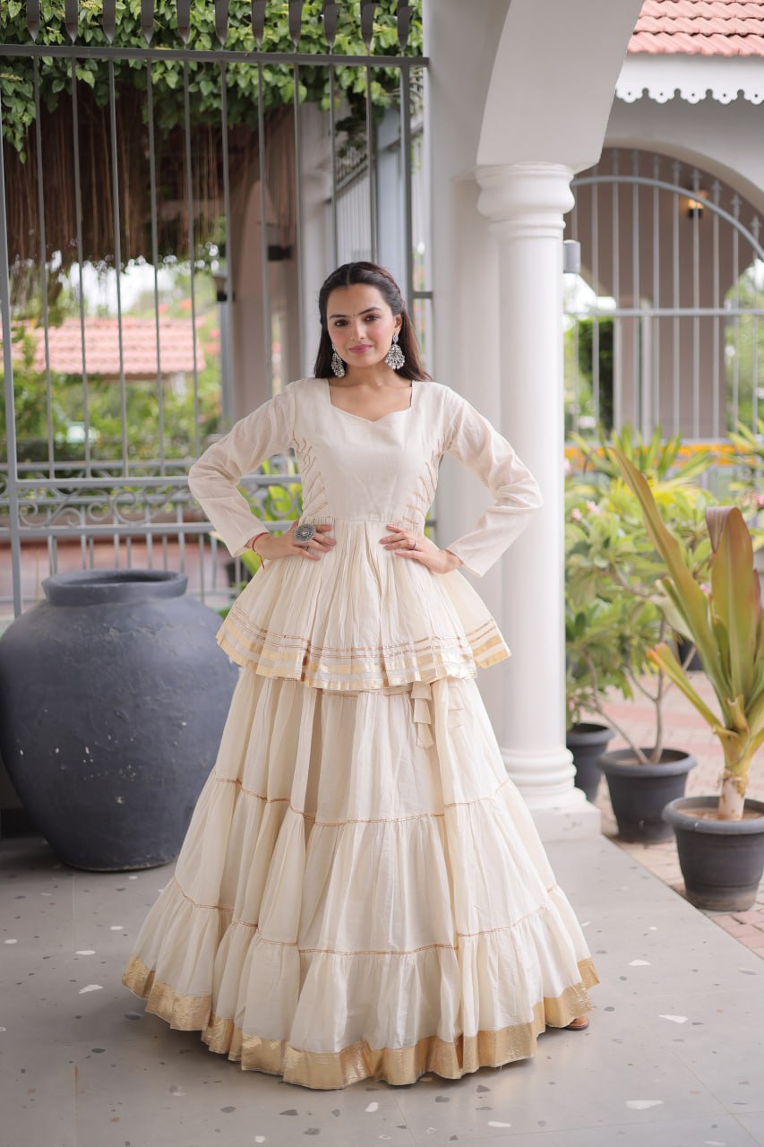 Off White Traditional Cora Cotton Lehenga Set ClothsVilla