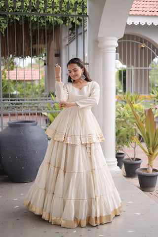 Off White Traditional Cora Cotton Lehenga Set ClothsVilla