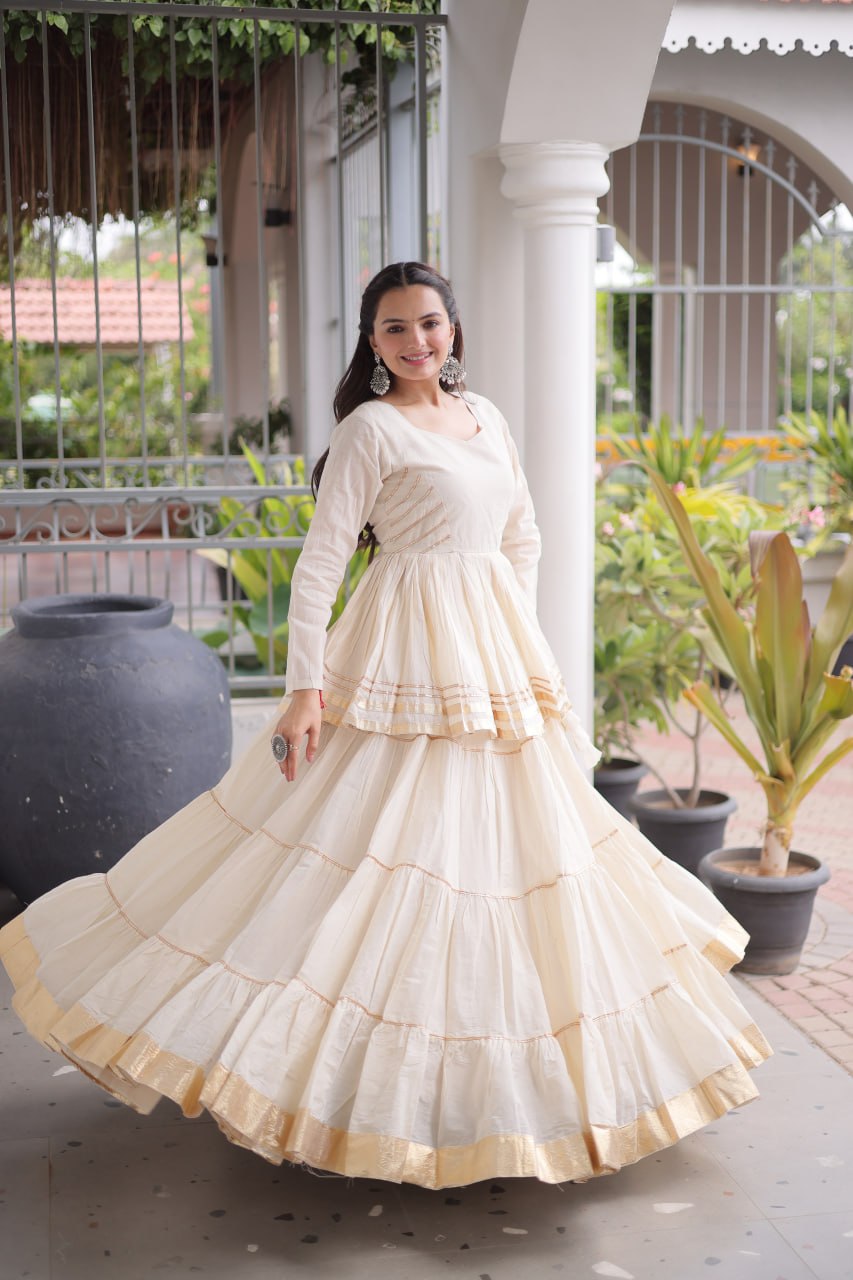 Off White Traditional Cora Cotton Lehenga Set ClothsVilla