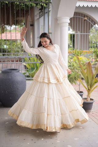Off White Traditional Cora Cotton Lehenga Set ClothsVilla