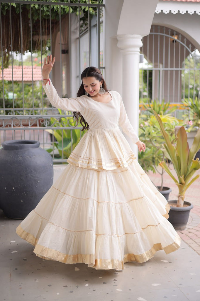 Off White Traditional Cora Cotton Lehenga Set ClothsVilla
