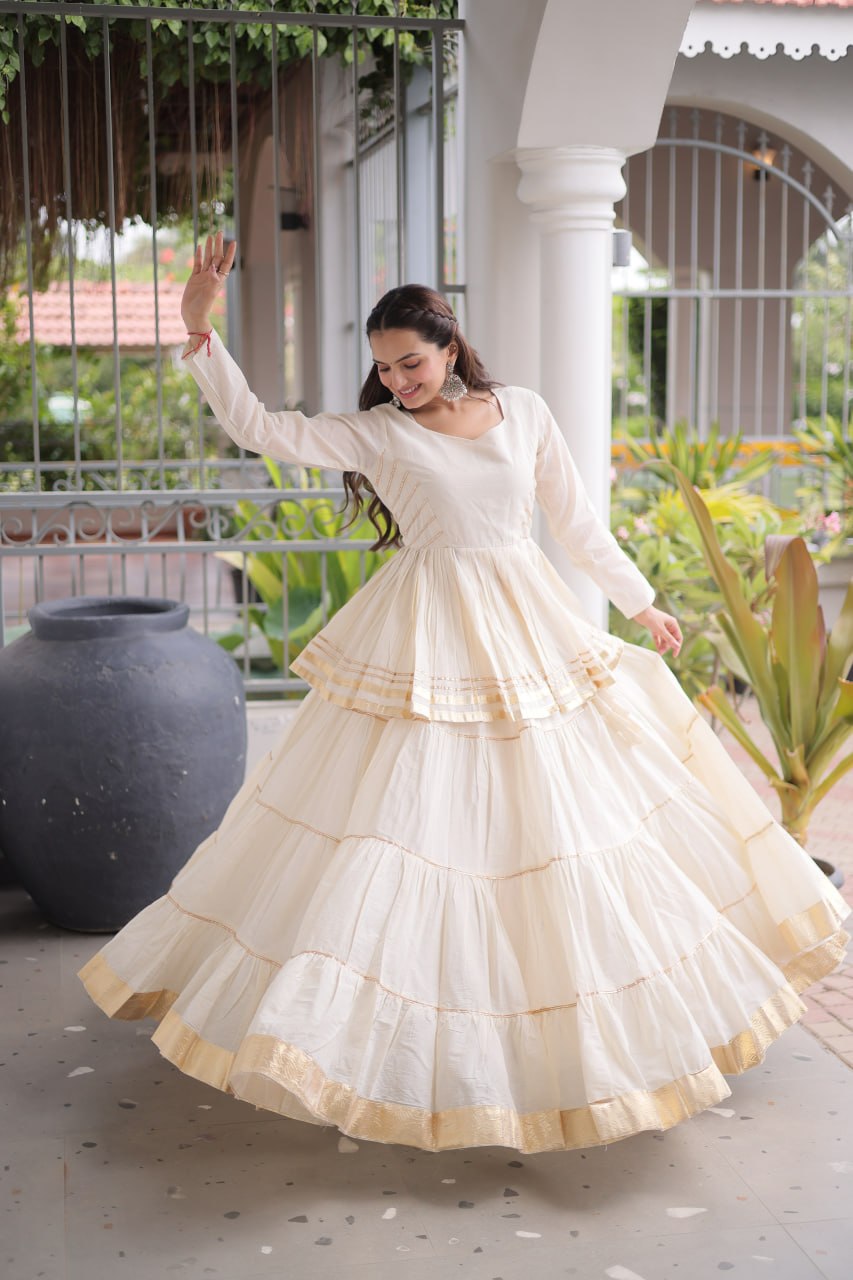 Off White Traditional Cora Cotton Lehenga Set ClothsVilla