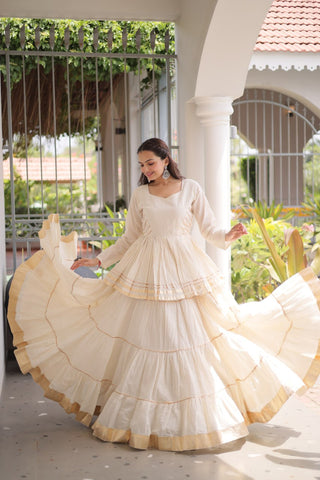 Off White Traditional Cora Cotton Lehenga Set ClothsVilla
