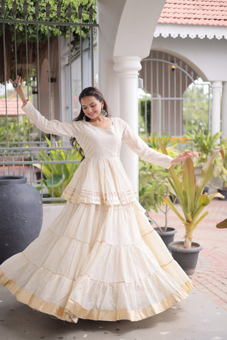 Off White Traditional Cora Cotton Lehenga Set ClothsVilla