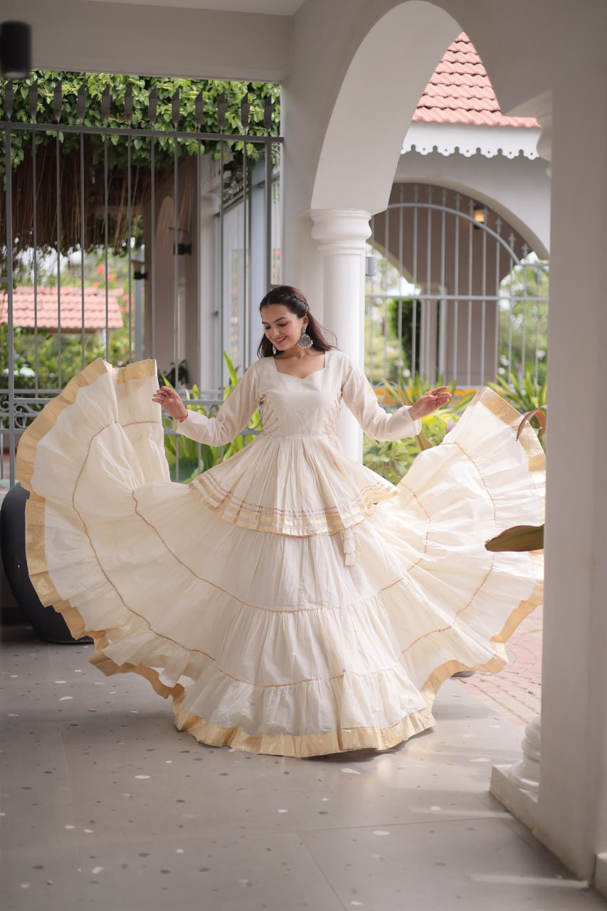 Off White Traditional Cora Cotton Lehenga Set ClothsVilla