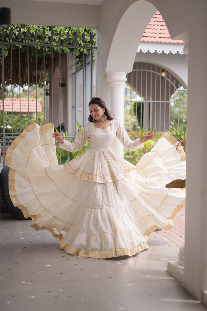 Off White Traditional Cora Cotton Lehenga Set ClothsVilla