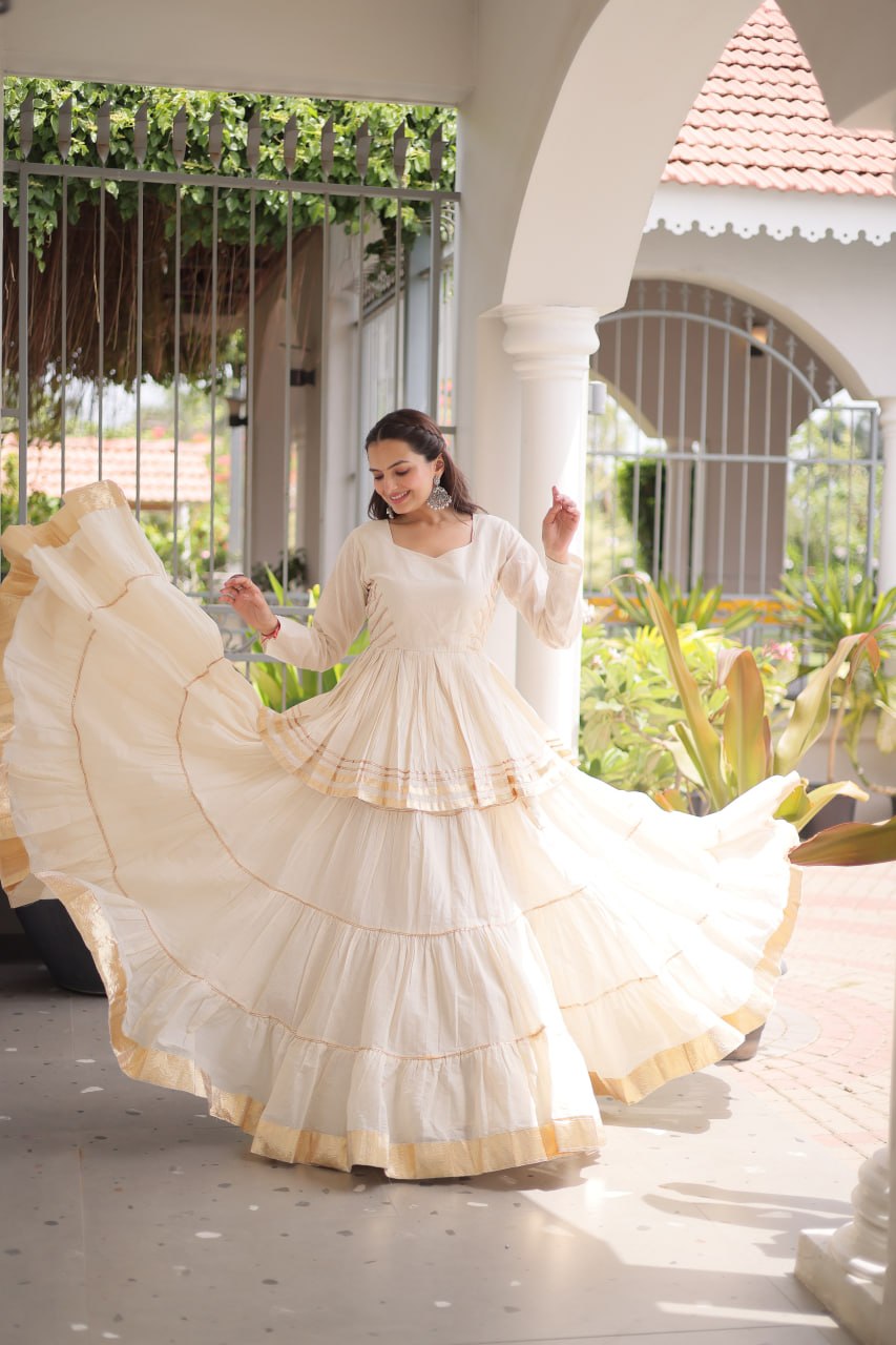Off White Traditional Cora Cotton Lehenga Set ClothsVilla