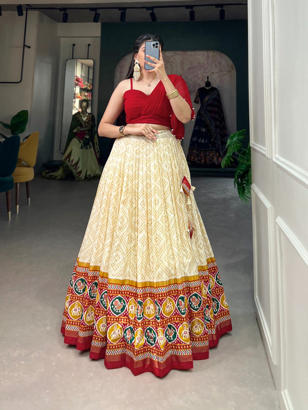 Off-White Tussar Silk Lehenga Choli Set ClothsVilla