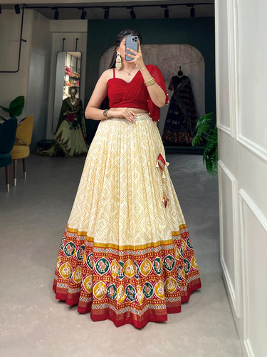 Off-White Tussar Silk Lehenga Choli Set ClothsVilla