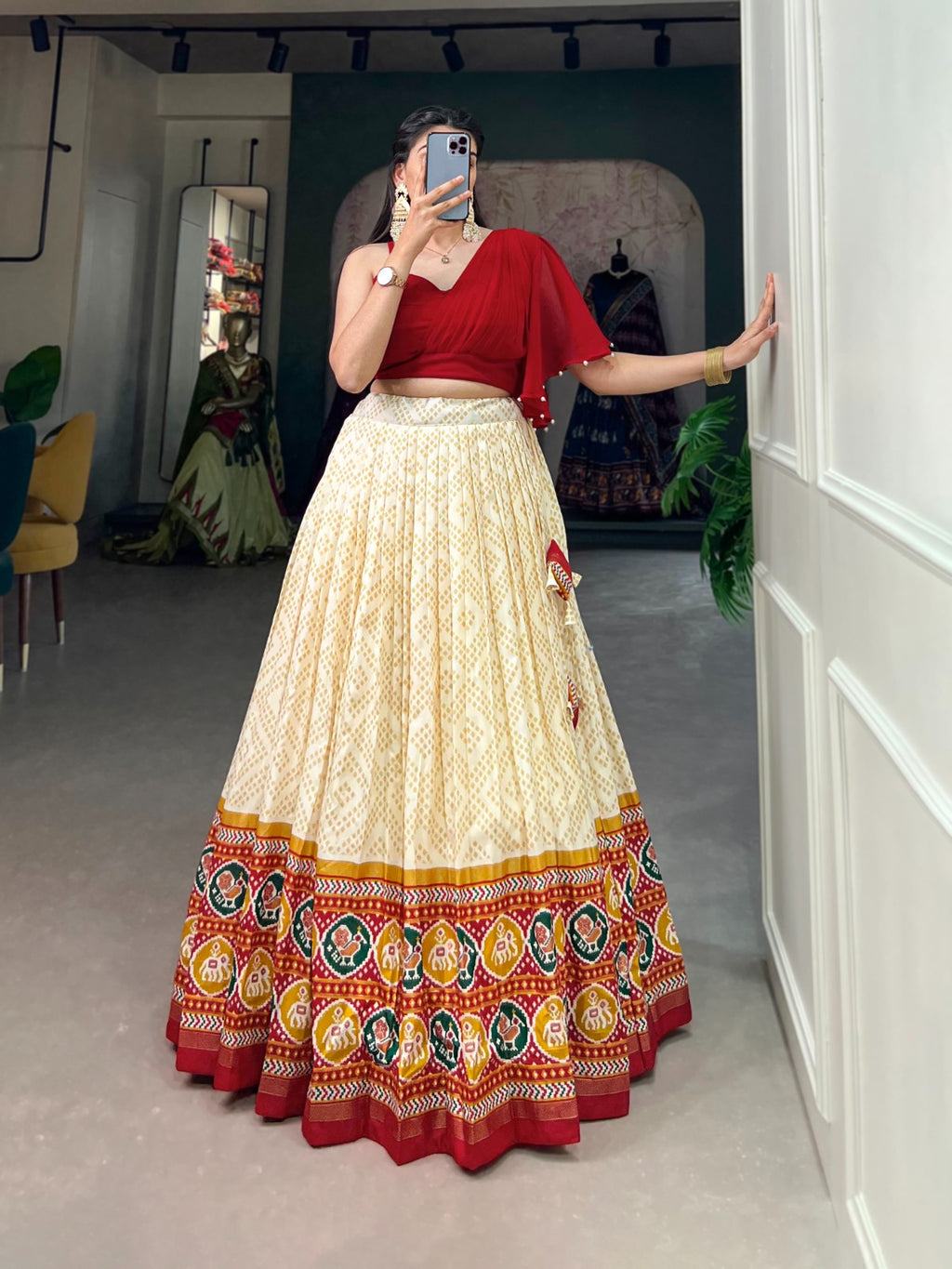 Off-White Tussar Silk Lehenga Choli Set ClothsVilla