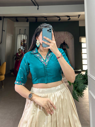 Off White Unfold the Beauty of Tussar Florals – Elegant Floral Print Tussar Silk Lehenga