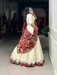 Load image into Gallery viewer, Off White Vichitra Silk Embroidered Lehenga Set with Kalamkari Print Dupatta ClothsVilla