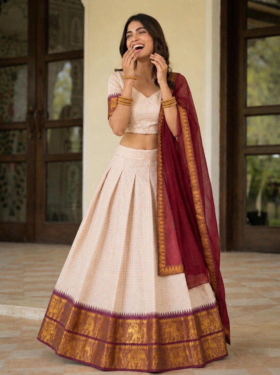Off White Zari Weave Lehenga Choli ClothsVilla