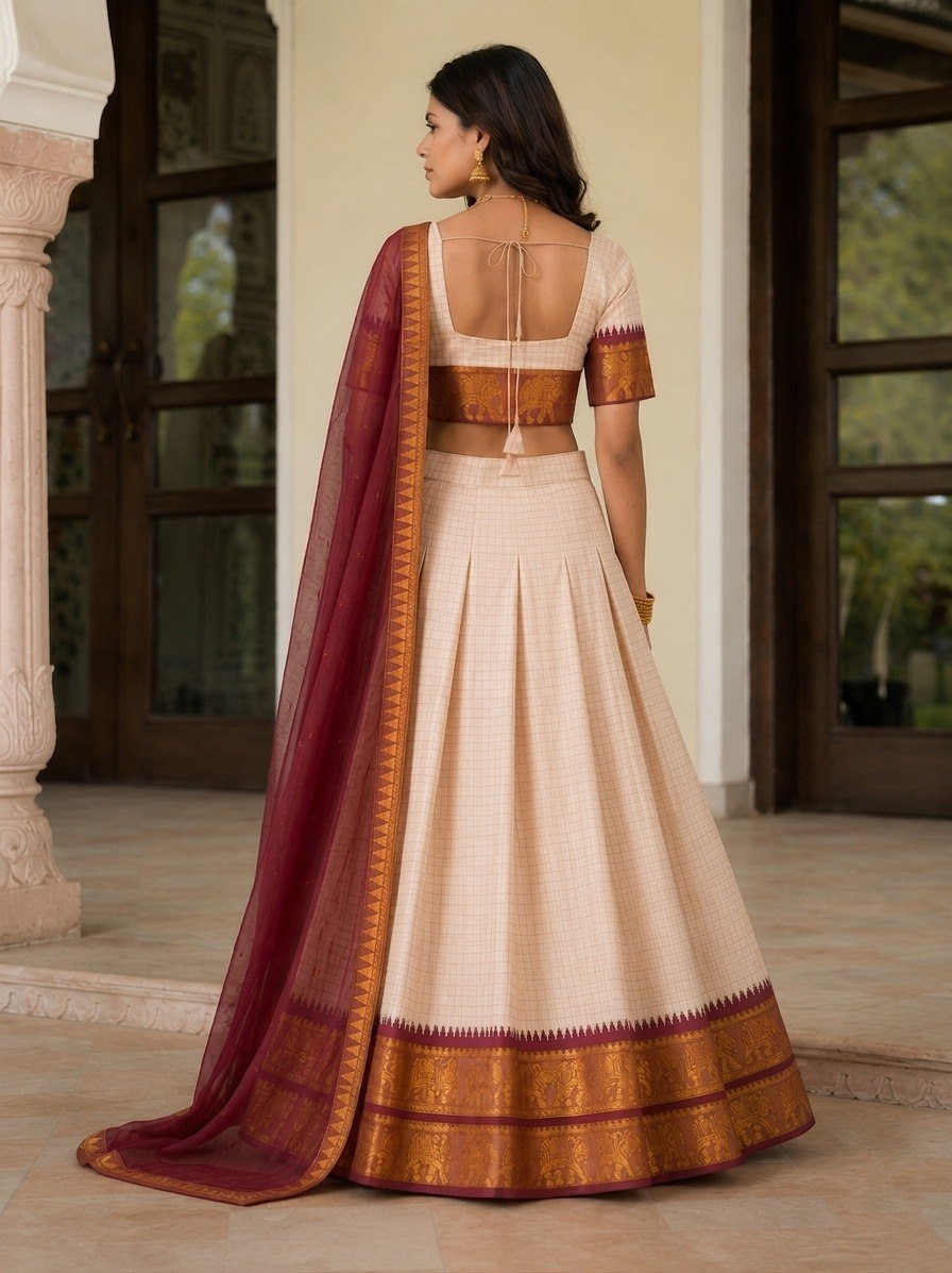 Off White Zari Weave Lehenga Choli ClothsVilla
