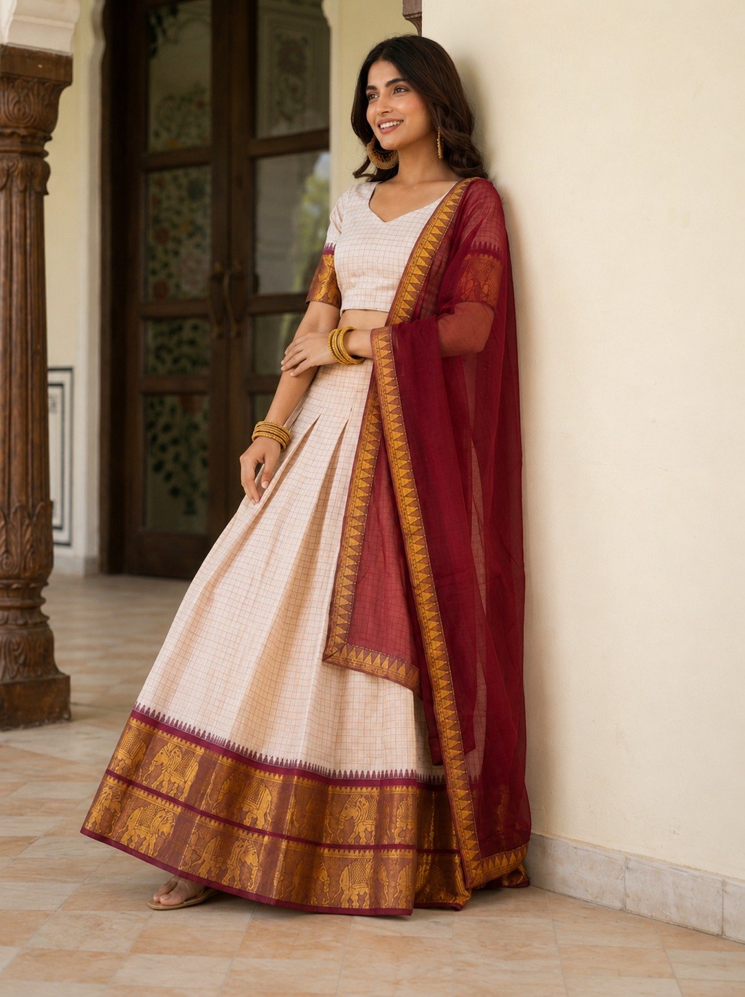 Off White Zari Weave Lehenga Choli ClothsVilla