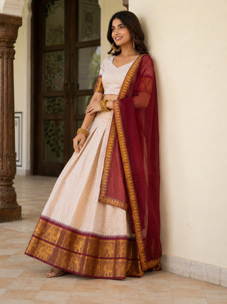 Off White Zari Weave Lehenga Choli ClothsVilla