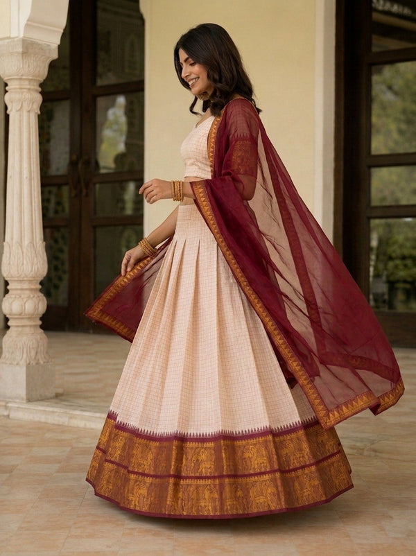 Off White Zari Weave Lehenga Choli ClothsVilla