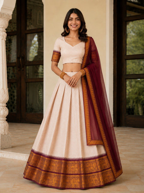 Off White Zari Weave Lehenga Choli ClothsVilla Main image