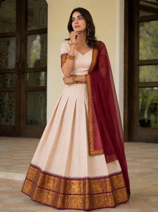 Off White Zari Weave Lehenga Choli ClothsVilla