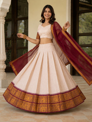 Off White Zari Weave Lehenga Choli ClothsVilla