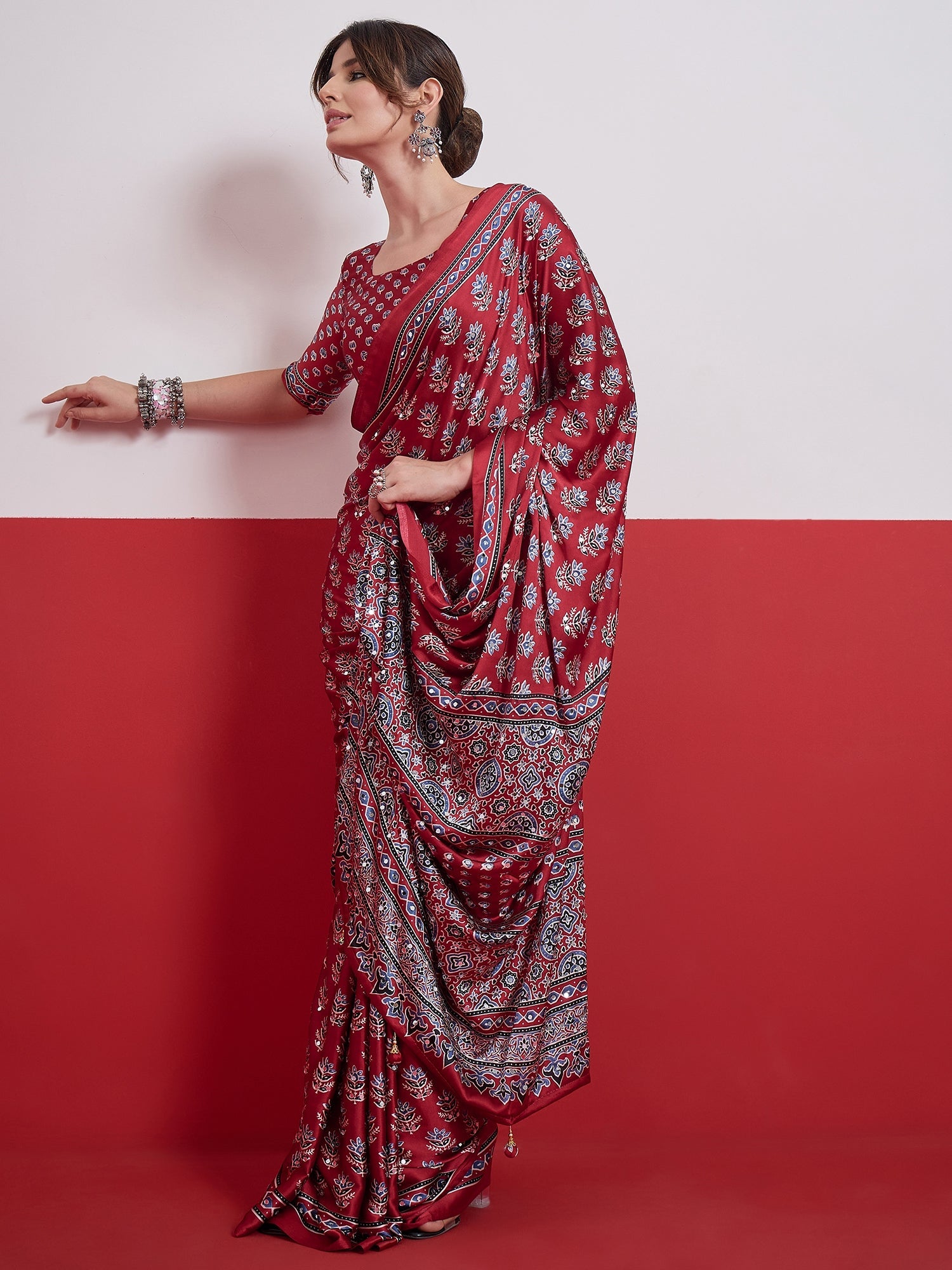 Ojasvi Mirror Work Semi Modal Saree for Wedding & Party Wear ClothsVilla
