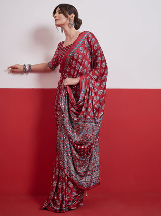 Ojasvi Mirror Work Semi Modal Saree for Wedding & Party Wear ClothsVilla
