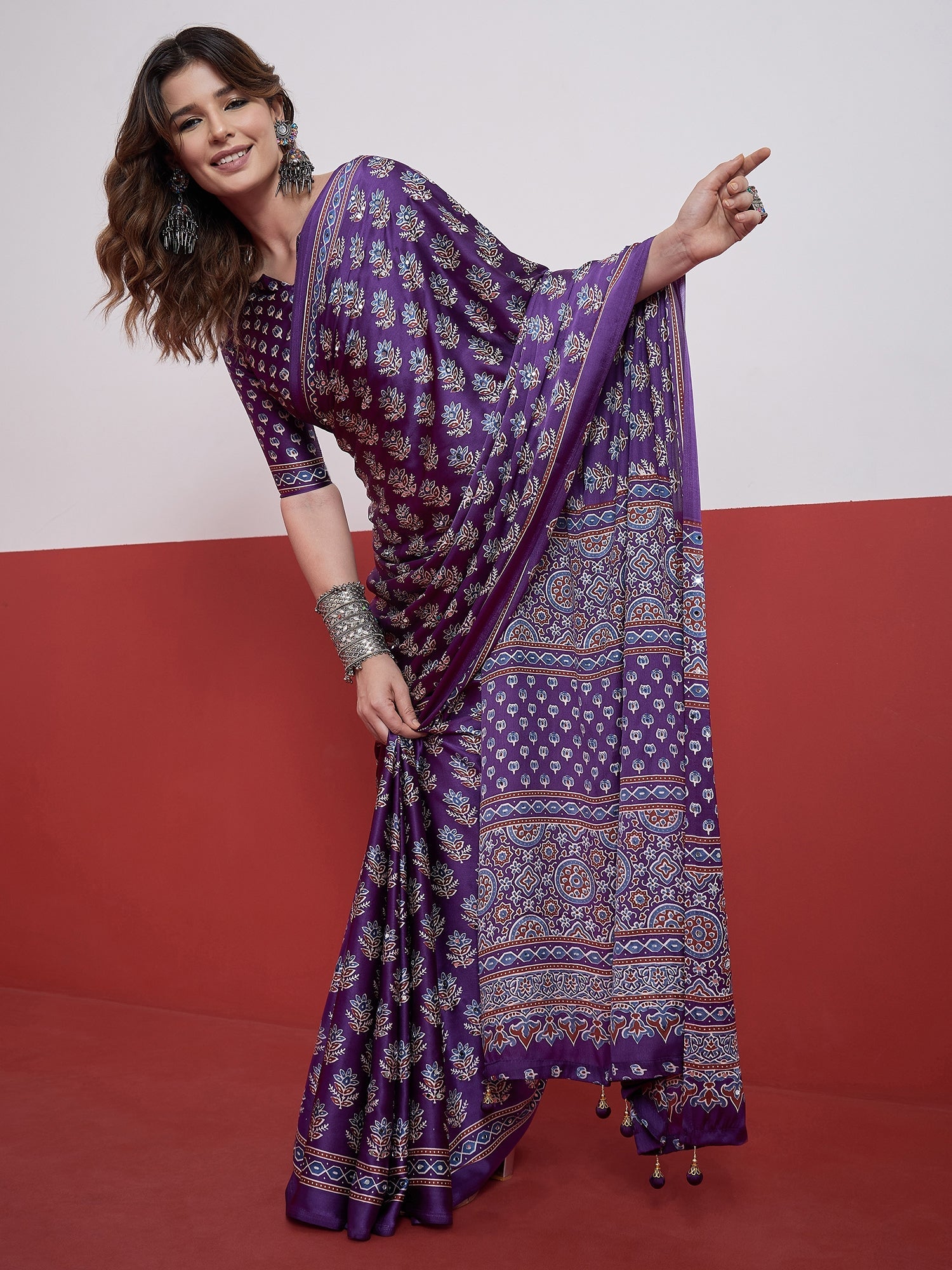 Ojasvi Mirror Work Semi Modal Saree for Wedding & Party Wear ClothsVilla