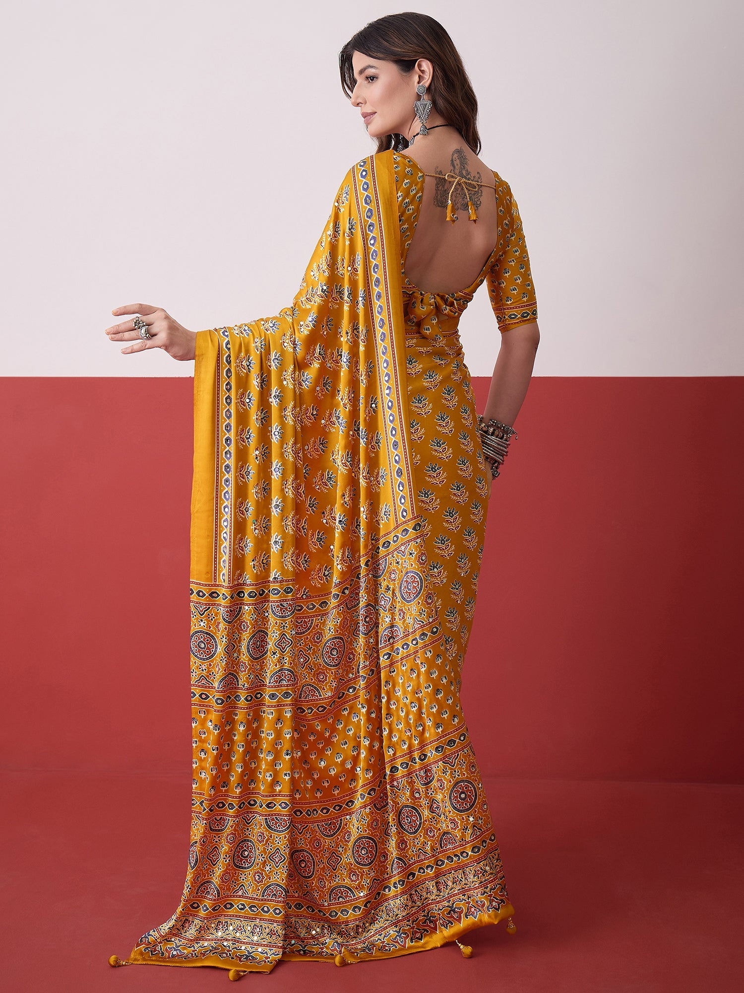 Ojasvi Mirror Work Semi Modal Saree for Wedding & Party Wear ClothsVilla