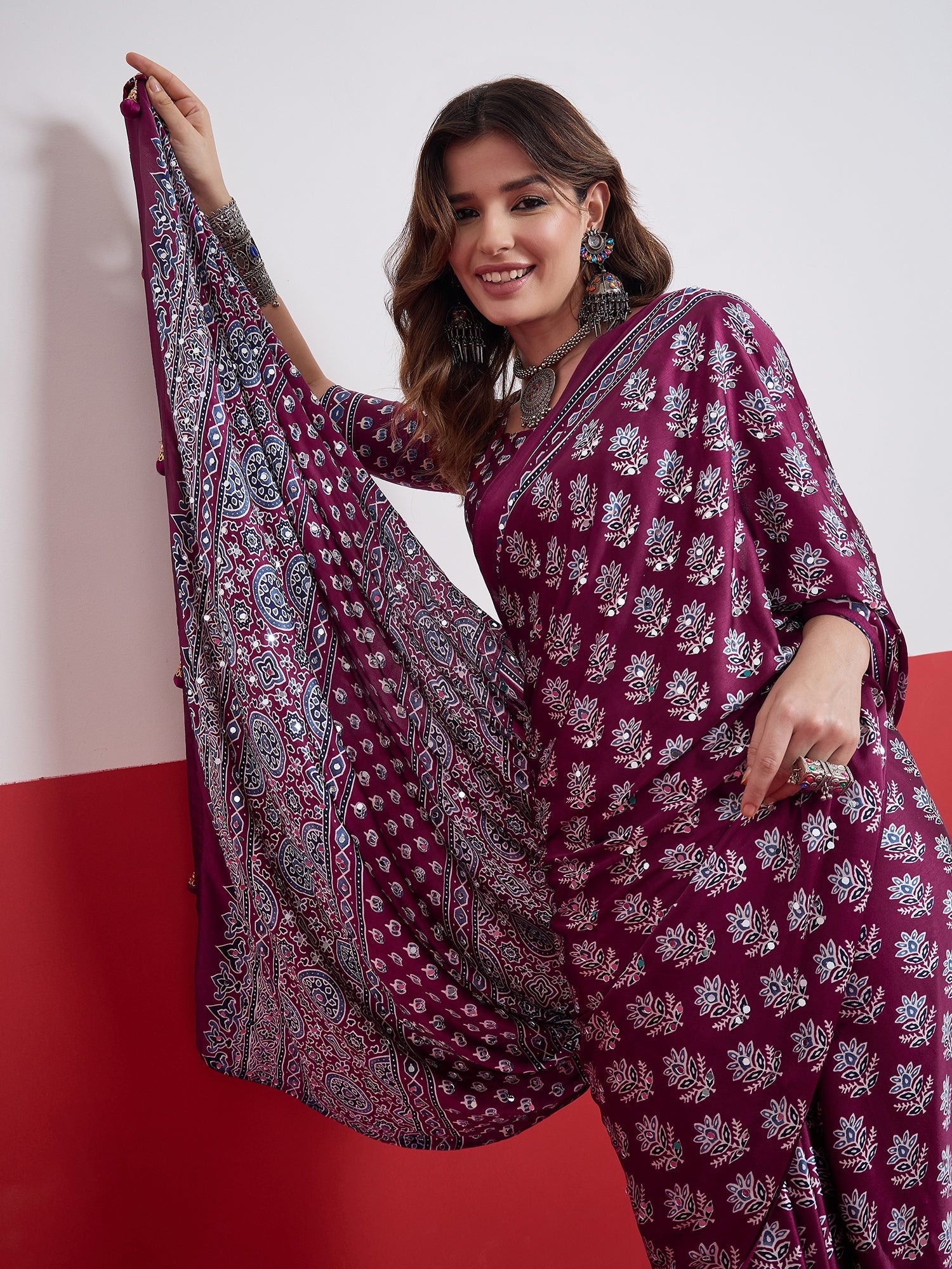 Ojasvi Mirror Work Semi Modal Saree for Wedding & Party Wear ClothsVilla