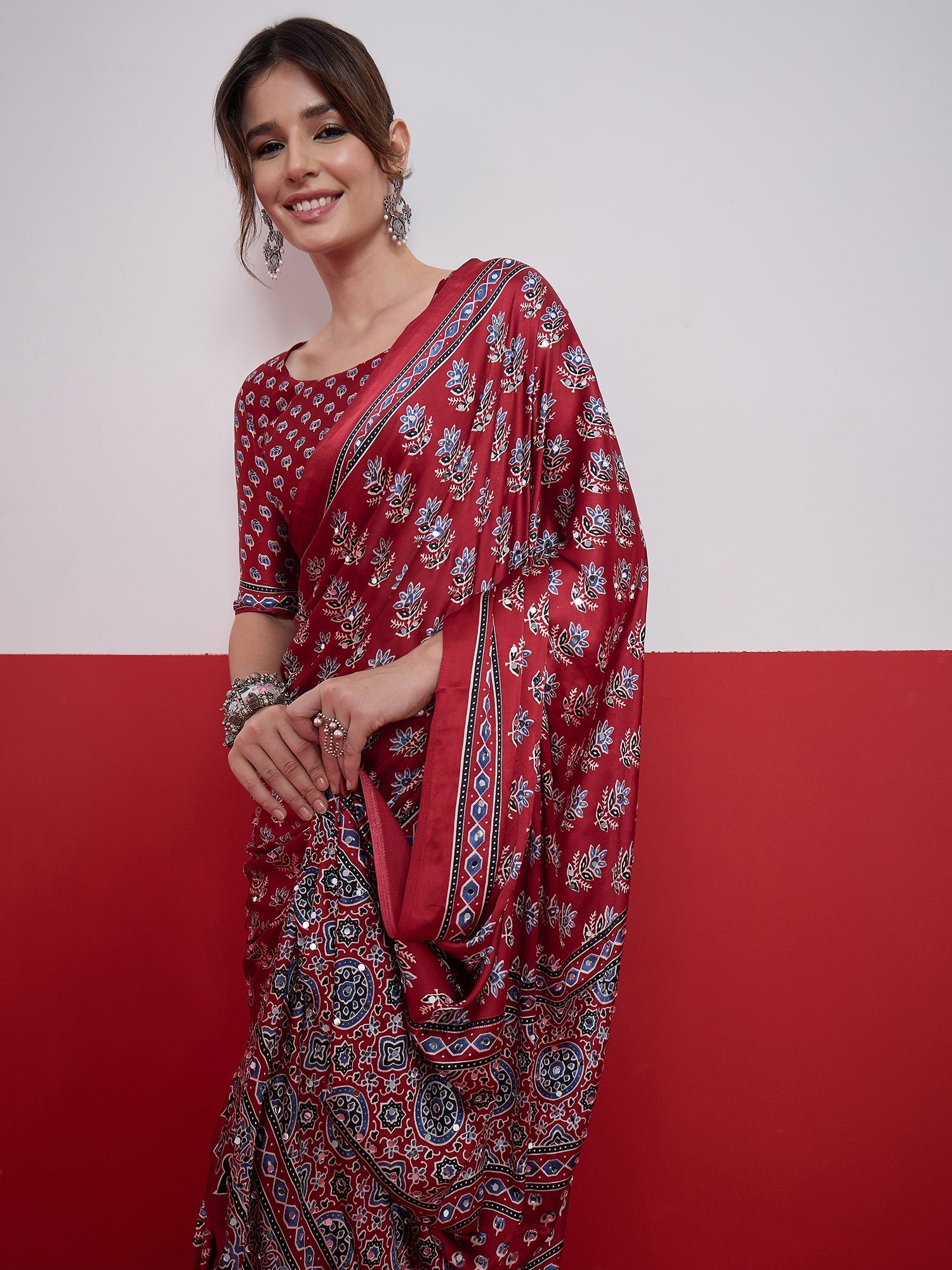 Ojasvi Mirror Work Semi Modal Saree for Wedding & Party Wear ClothsVilla