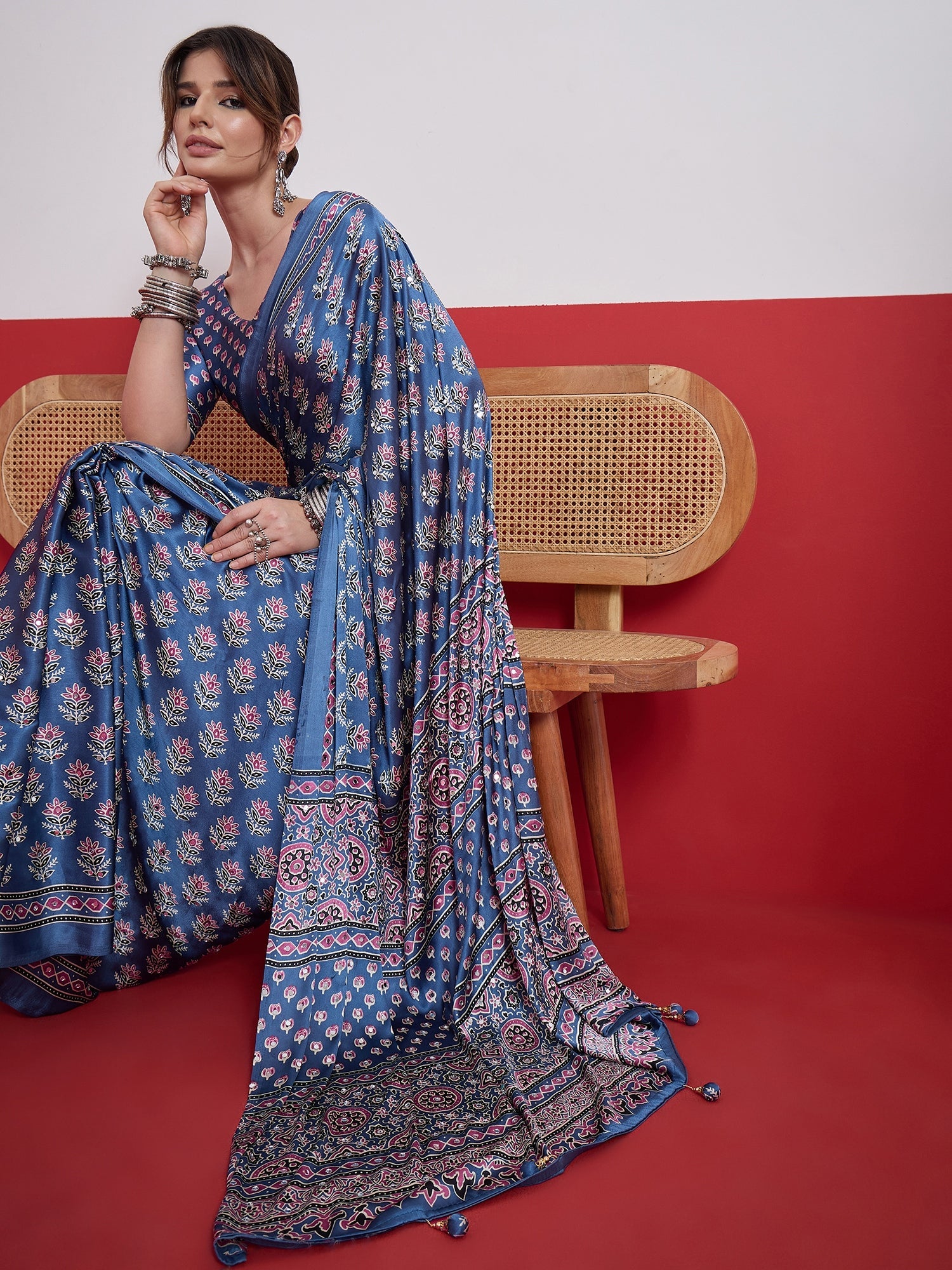 Ojasvi Mirror Work Semi Modal Saree for Wedding & Party Wear ClothsVilla