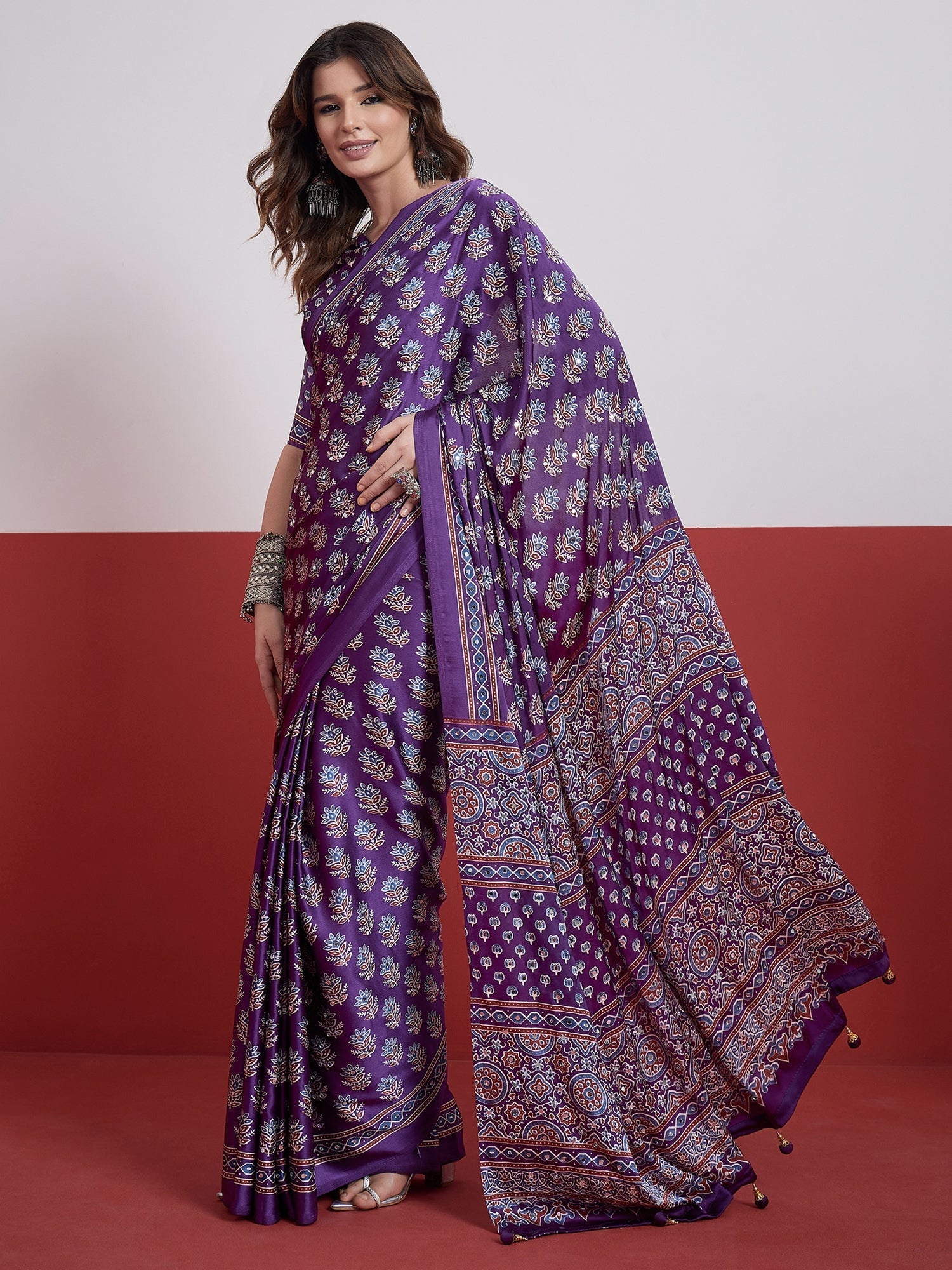 Ojasvi Mirror Work Semi Modal Saree for Wedding & Party Wear ClothsVilla