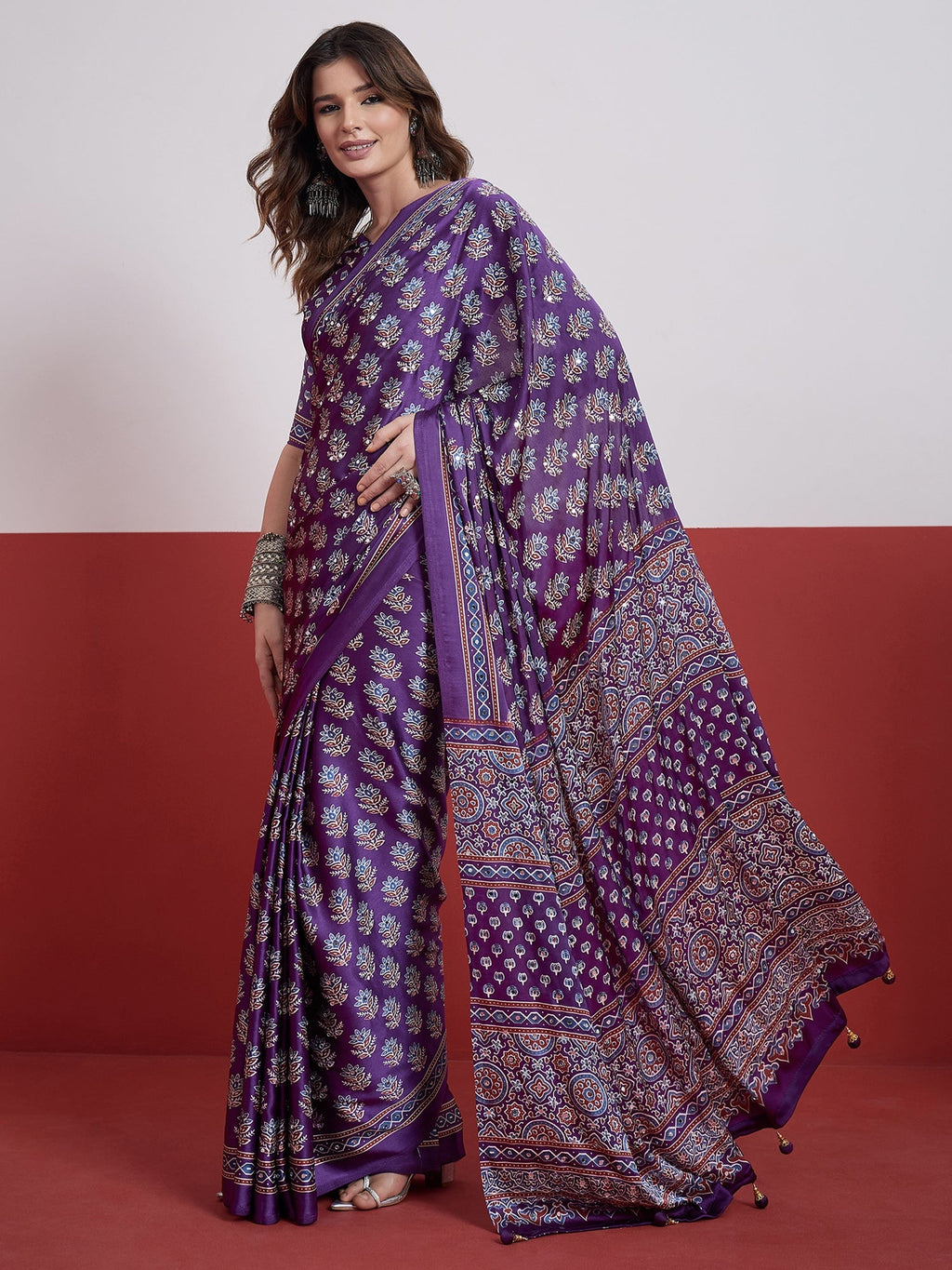 Ojasvi Mirror Work Semi Modal Saree for Wedding & Party Wear ClothsVilla