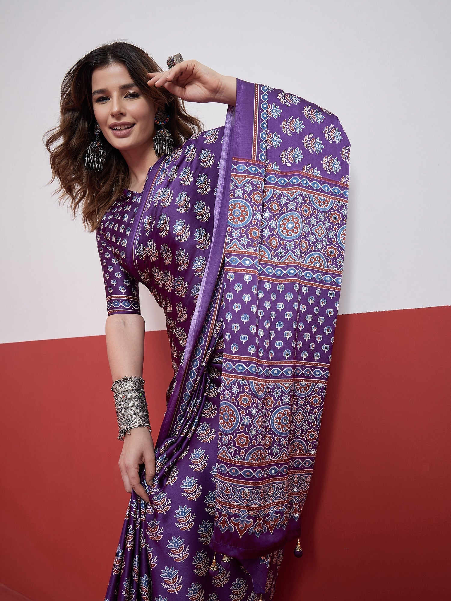 Ojasvi Mirror Work Semi Modal Saree for Wedding & Party Wear ClothsVilla