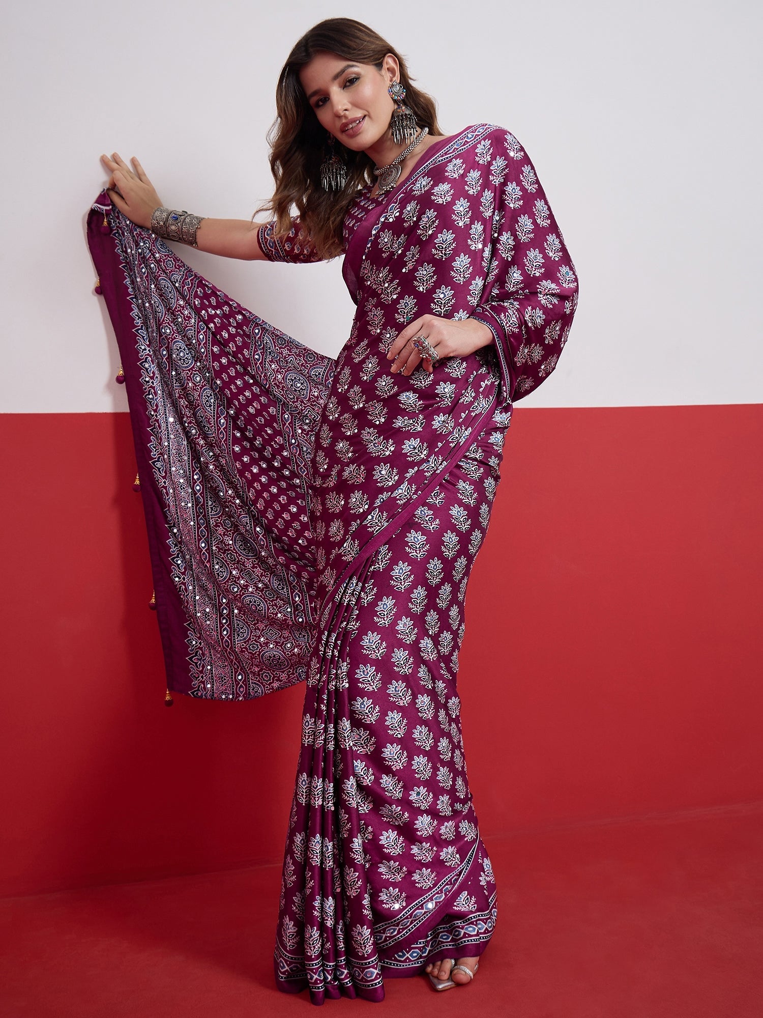 Ojasvi Mirror Work Semi Modal Saree for Wedding & Party Wear ClothsVilla