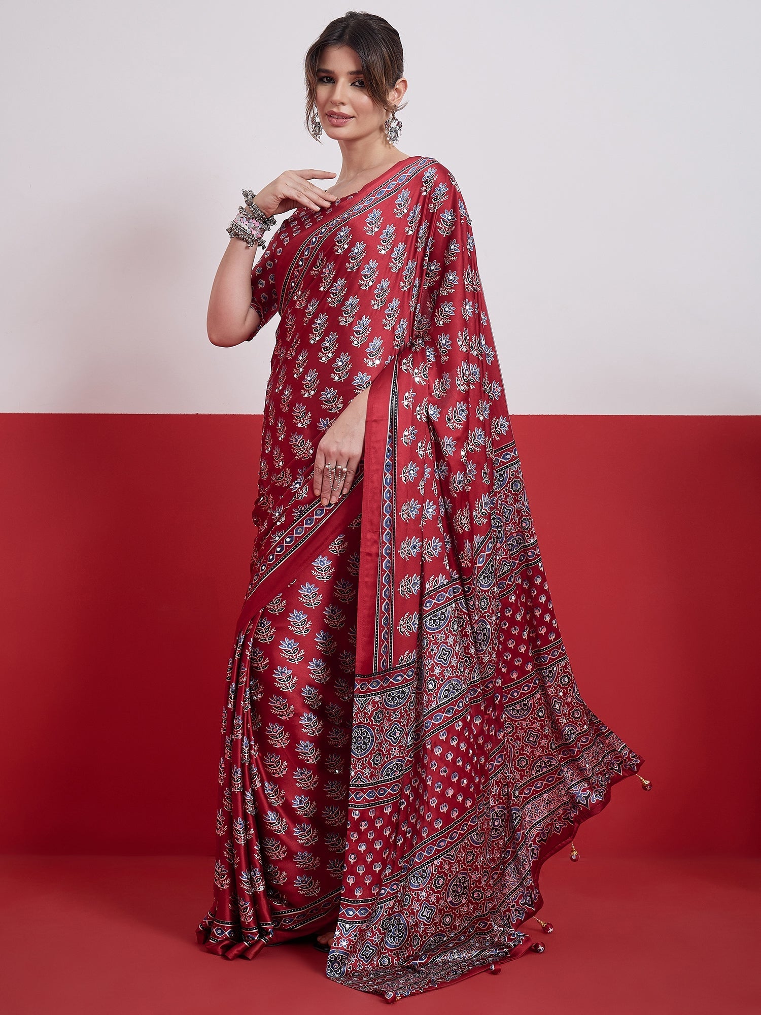 Ojasvi Mirror Work Semi Modal Saree for Wedding & Party Wear ClothsVilla