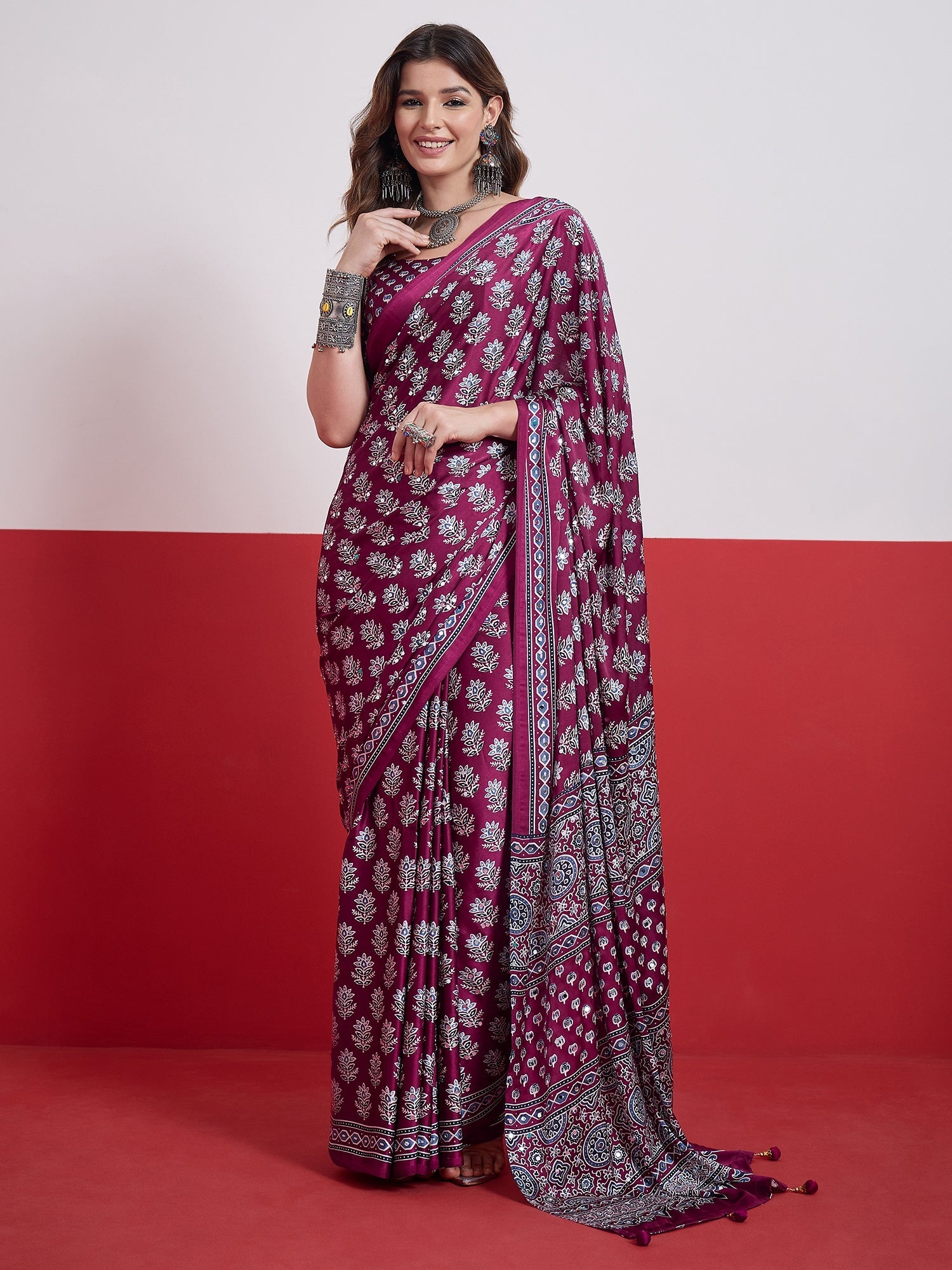Ojasvi Mirror Work Semi Modal Saree for Wedding & Party Wear ClothsVilla
