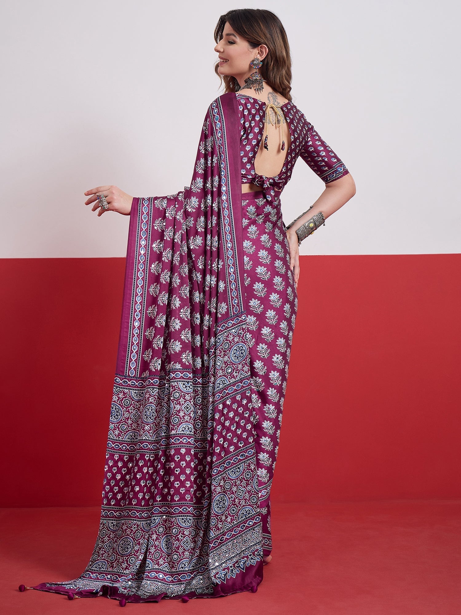 Ojasvi Mirror Work Semi Modal Saree for Wedding & Party Wear ClothsVilla